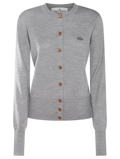 Vivienne Westwood Bea Crew Neck Ribbed Knit Cardigan In White