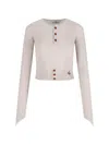 Vivienne Westwood Ribbed Beige Crop Cardigan In Multi