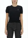 Vivienne Westwood Ribbed Black Fitted T-shirt With Emblem In Black