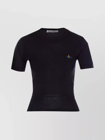 Vivienne Westwood Ribbed Crewneck Top Short Sleeves In Black