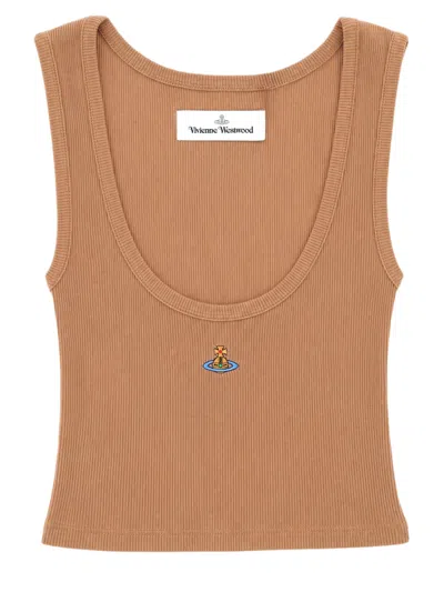 Vivienne Westwood Ribbed Cropped Tank Top With Embroidered Logo In Multi