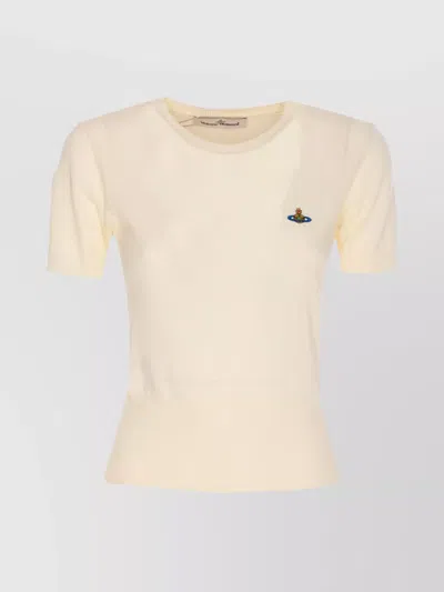 Vivienne Westwood Ribbed Hem Crewneck Top With Short Sleeves In White
