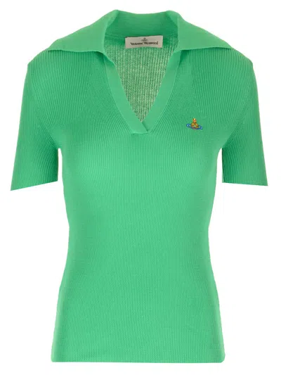 Vivienne Westwood Ribbed Jersey Polo Shirt In Green