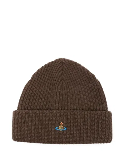 Vivienne Westwood Ribbed-knit Beanie Hat In Brown