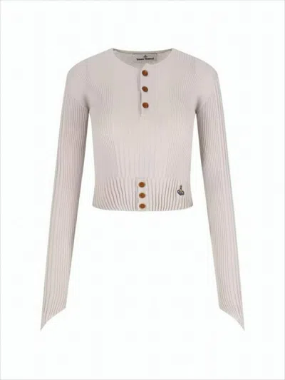 VIVIENNE WESTWOOD RIBBED KNIT CROPPED SWEATER WITH BUTTON FRONT