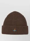 Vivienne Westwood Ribbed Knit Hat Turn Up Brim In Brown