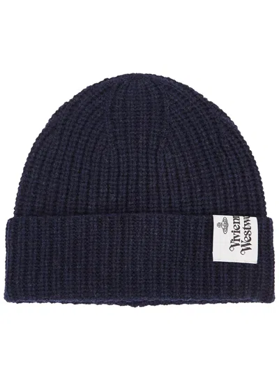 Vivienne Westwood Ribbed-knit Wool Beanie In Blue