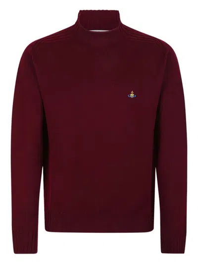 Vivienne Westwood Orb Embroidered Fisherman Jumper In Burgundy