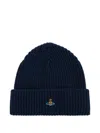 Vivienne Westwood Mens Navy Blue Sporty Orb-embroidery Wool Beanie In Blue