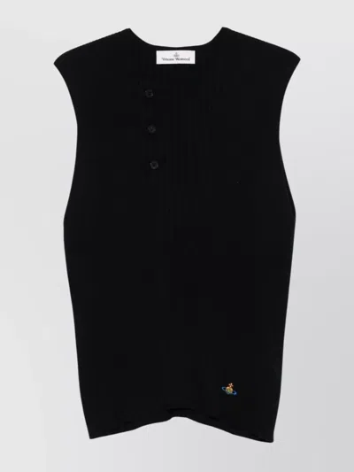Vivienne Westwood Ribbed Sleeveless Crewneck Button Detailing In Black