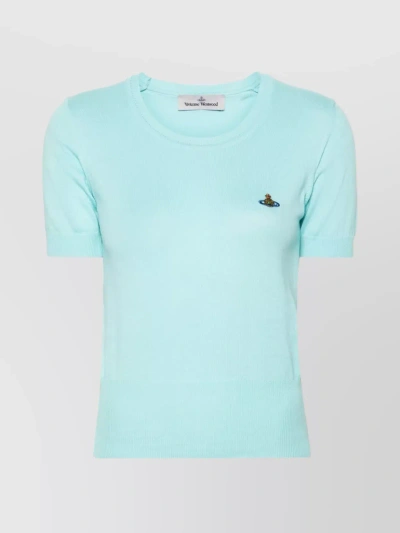 Vivienne Westwood Ribbed Trim Round Neck Short Sleeve Knit In Baby Blue
