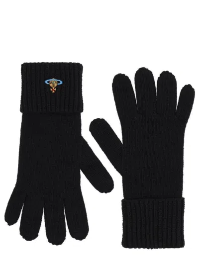 Vivienne Westwood Ribbed Wool Gloves In Black