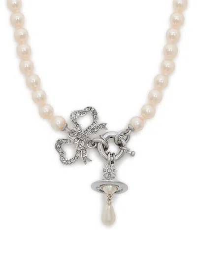 Vivienne Westwood Rigoberta Embellished Beaded Necklace In Silver