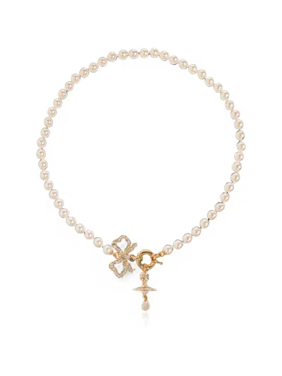 Vivienne Westwood Rigoberta Orb Bow Necklace In Gold