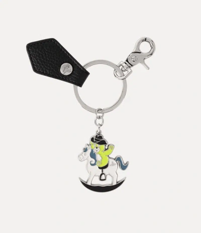 Vivienne Westwood Rocking Horse Teddy Keyring Metal Black-pu-grain One Size Unisex In Metallic