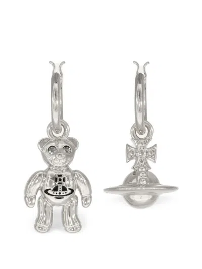 Vivienne Westwood Ruby Small Hoop Earrings Platinum-black-diamond-crystal-black-enamel Platinum-black-diamond-crystal-