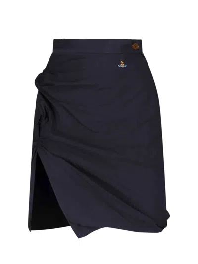 Vivienne Westwood Ruched Design Skirt With Front Slit In Black