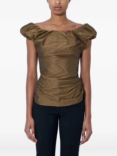 Vivienne Westwood Ginnie Draped Cotton-blend Top In Brown