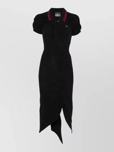Vivienne Westwood Cotton V-neck Asymmetric Ruffled Midi Dress In Black