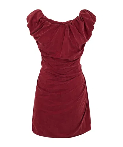 Vivienne Westwood Ruched Velvet Off-the-shoulder Mini Dress In Red