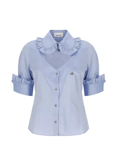 Vivienne Westwood Ruffled-detail Logo-embroidered Shirt In Blue