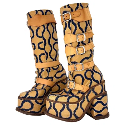 Pre-owned Vivienne Westwood Runway 2013 Pirate Clomper Squiggle Print Platform Boots 36 In Brown