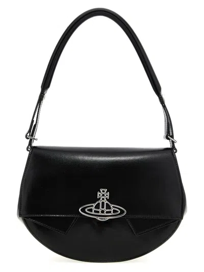 Vivienne Westwood 'sadie' Black Shoulder Bag With Orb Logo Print In Leather Woman