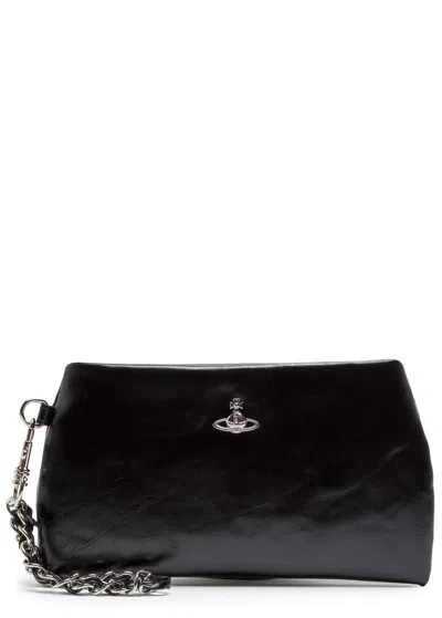 Vivienne Westwood Sadie Glossed Leather Clutch In Black