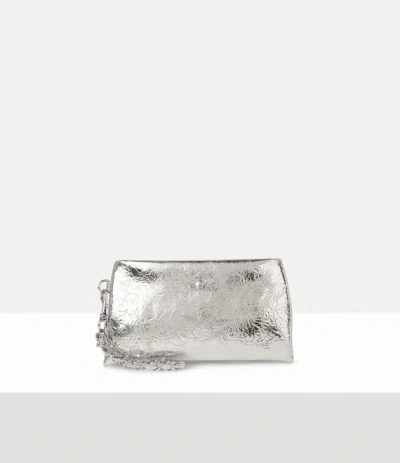 Vivienne Westwood Sadie Wristlet Pouch Metallic Crinkle Warm-silver