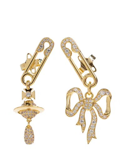 Vivienne Westwood Safety-pin Bow-pendant Earrings In Gold