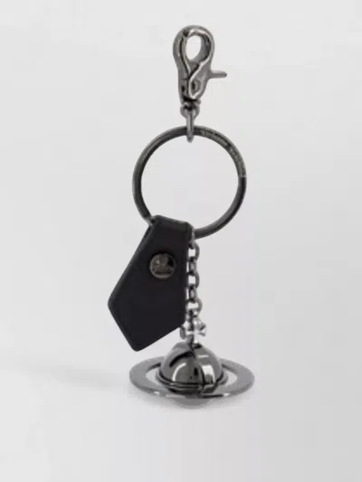Vivienne Westwood Saffiano 3d Orb Metal Keychain In Black