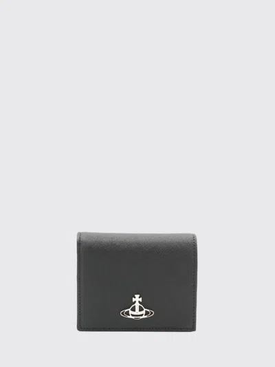 Vivienne Westwood Saffiano Leather Bifold Wallet With Orb Logo Plaque In Black