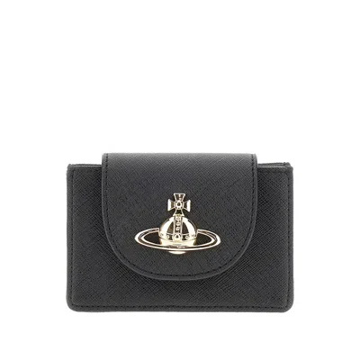 Vivienne Westwood Saffiano Leather Cardholder In Black