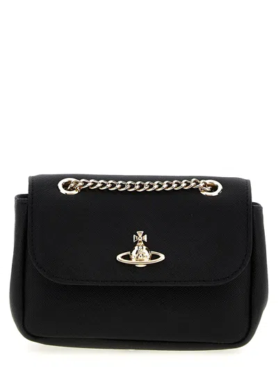 Vivienne Westwood Saffiano Leather Shoulder Bag In Black