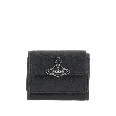 Vivienne Westwood Saffiano Leather Small Wallet In Black