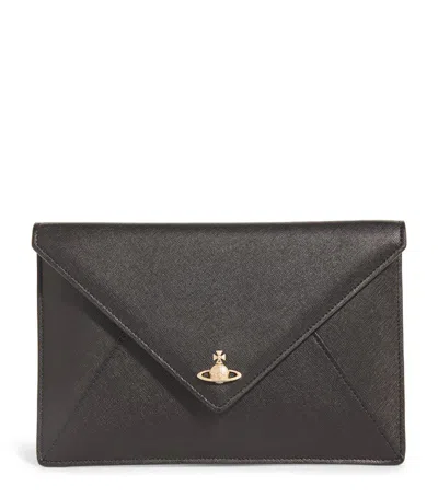 Vivienne Westwood Saffiano Orb Envelope Clutch In Black
