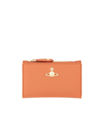 VIVIENNE WESTWOOD VIVIENNE WESTWOOD SAFFIANO ORB-PLAQUE ZIPPED WALLET