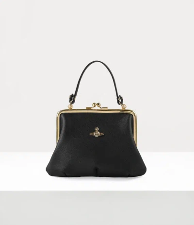 Vivienne Westwood Saffiano Plain Frame Purse In Black-3d-orb