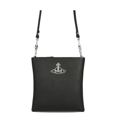 Vivienne Westwood Saffiano Square Crossbody Bag In Black