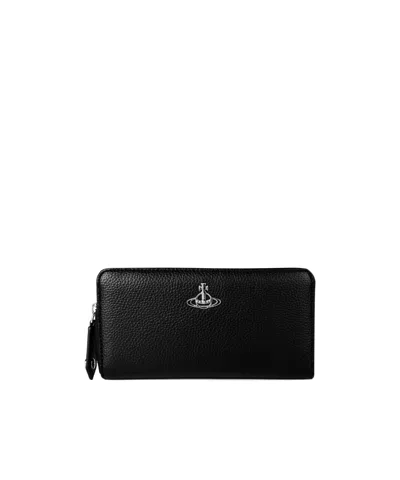 Vivienne Westwood Saffiano Zip Round Wallet In Black