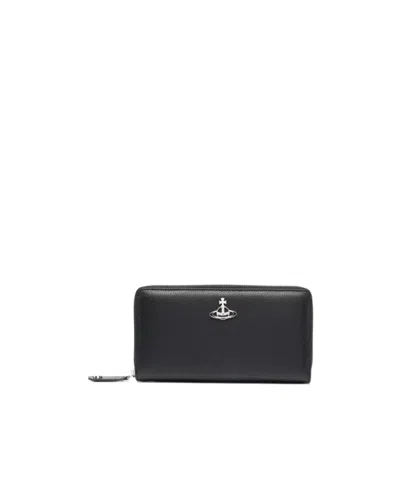 Vivienne Westwood Saffiano Zipper Wallet In Black