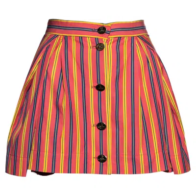 Pre-owned Vivienne Westwood Salmon Pink Striped Cotton Pleated Mini Skirt, Ss 1993