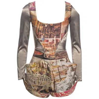 Pre-owned Vivienne Westwood Salon Printed Corset And Denim Shorts Set, Ss 1992 In Brown
