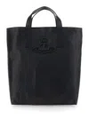 Vivienne Westwood 'sarah' Black Medium Tote Bag With Embossed Orb Logo On The Front In Black