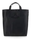 Vivienne Westwood 'sarah' Black Medium Tote Bag With Embossed Orb Logo On The Front In Black