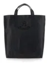Vivienne Westwood 'sarah' Black Medium Tote Bag With Embossed Orb Logo On The Front