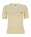 Vivienne Westwood 'bea' Cream White Cropped T-shirt With Orb Embroidery In Nude