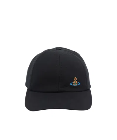 Vivienne Westwood Uni Colour Baseball Cap With Orb Embroidery In Black