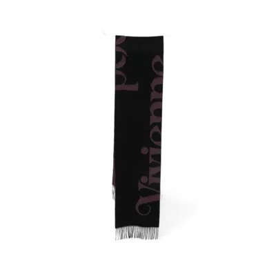 Vivienne Westwood Logo-intarsia Fringed Scarf In Black