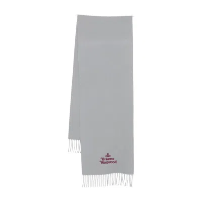 Vivienne Westwood Wool Fringed Scarf In Gray